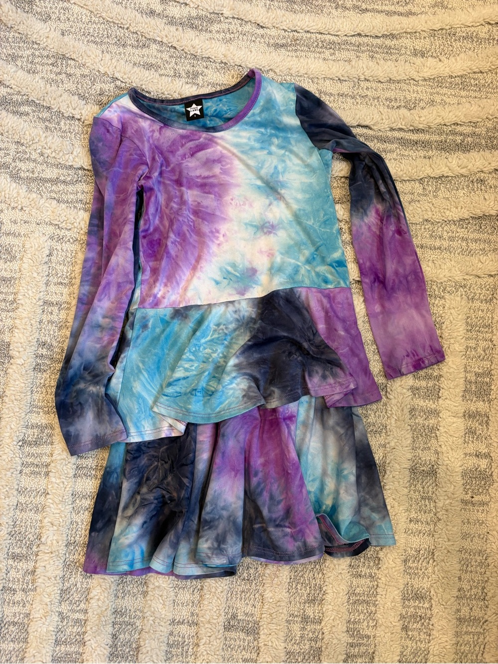 Pixielane Tie-Dye Peplum Long Sleeve Dress